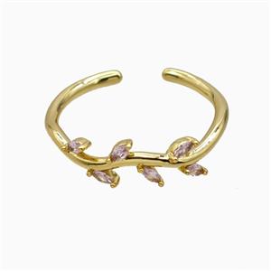Copper Leaf Rings Pave Zirconia Gold Plated, approx 6mm, 18mm dia