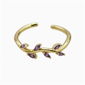 Copper Leaf Rings Pave Zirconia Gold Plated, approx 6mm, 18mm dia