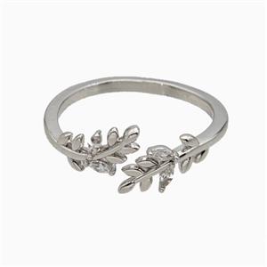 Copper Leaf Rings Pave Zirconia Platinum Plated, approx 6mm, 18mm dia