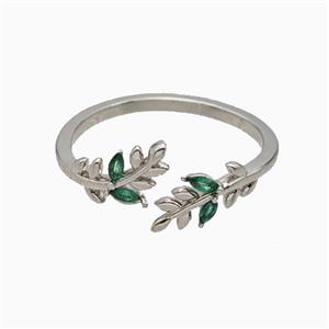 Copper Leaf Rings Pave Zirconia Platinum Plated, approx 6mm, 18mm dia