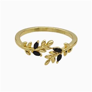 Copper Leaf Rings Pave Zirconia Gold Plated, approx 6mm, 18mm dia