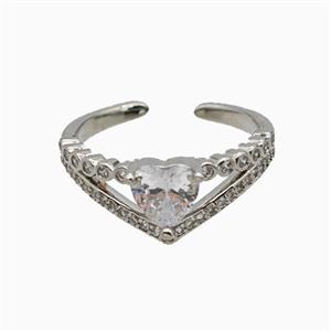 Copper Heart Rings Pave Zirconia Crystal Glass Platinum Plated, approx 8mm, 18mm dia