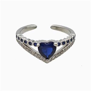 Copper Heart Rings Pave Zirconia Crystal Glass Platinum Plated, approx 8mm, 18mm dia