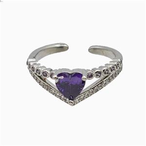 Copper Heart Rings Pave Zirconia Crystal Glass Platinum Plated, approx 8mm, 18mm dia