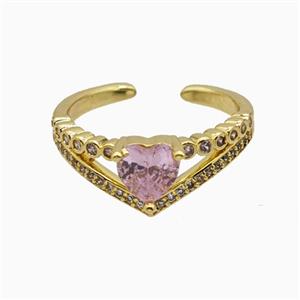 Copper Heart Rings Pave Zirconia Crystal Glass Gold Plated, approx 8mm, 18mm dia