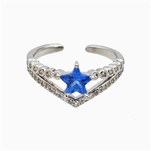 Copper Star Rings Pave Zirconia Crystal Glass Platinum Plated, approx 10mm, 18mm dia