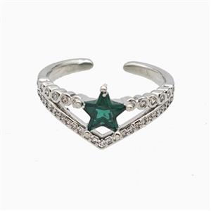 Copper Star Rings Pave Zirconia Crystal Glass Platinum Plated, approx 10mm, 18mm dia