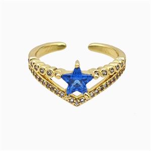 Copper Star Rings Pave Zirconia Crystal Glass Gold Plated, approx 10mm, 18mm dia