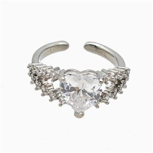 Copper Heart Rings Pave Zirconia Crystal Glass Platinum Plated, approx 9mm, 18mm dia