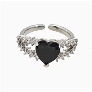 Copper Heart Rings Pave Zirconia Crystal Glass Platinum Plated, approx 9mm, 18mm dia