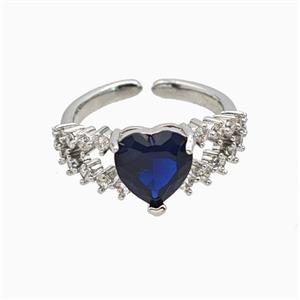 Copper Heart Rings Pave Zirconia Crystal Glass Platinum Plated, approx 9mm, 18mm dia