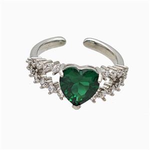 Copper Heart Rings Pave Zirconia Crystal Glass Platinum Plated, approx 9mm, 18mm dia