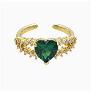 Copper Heart Rings Pave Zirconia Crystal Glass Gold Plated, approx 9mm, 18mm dia
