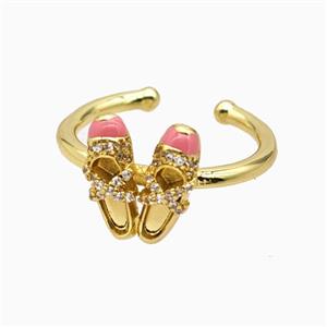 Copper Shoes Rings Pave Zirconia Enamel Gold Plated, approx 10-12mm, 18mm dia