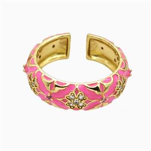 Copper Ring Pave Zirconia Pink Enamel Gold Plated, approx 7mm, 18mm dia