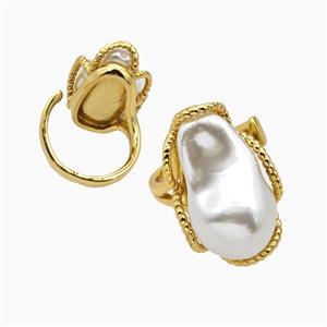 Copper Ring Pave Pearlized Resin Gold Plated, approx 15-25mm, 18mm dia