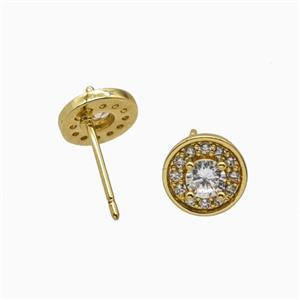 Copper Stud Earrings Pave Zirconia Crystal Glass Gold Plated, approx 9mm