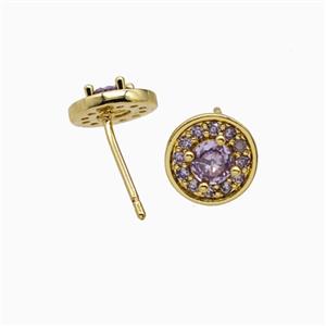 Copper Stud Earrings Pave Zirconia Crystal Glass Gold Plated, approx 9mm