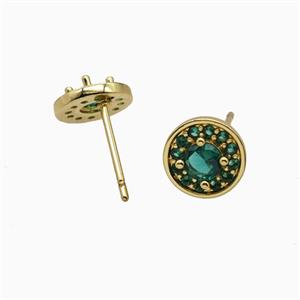 Copper Stud Earrings Pave Zirconia Crystal Glass Gold Plated, approx 9mm