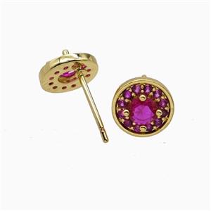 Copper Stud Earrings Pave Zirconia Crystal Glass Gold Plated, approx 9mm