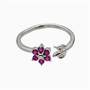 Copper Leaf Flower Rins Pave Zirconia Platinum Plated, approx 7.5mm, 18mm dia