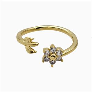 Copper Leaf Flower Rins Pave Zirconia Gold Plated, approx 7.5mm, 18mm dia