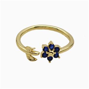 Copper Leaf Flower Rins Pave Zirconia Gold Plated, approx 7.5mm, 18mm dia