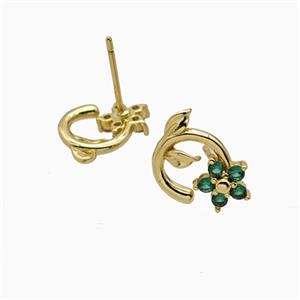 Copper Flower Stud Earrings Pave Zirconia Gold Plated, approx 7mm, 10mm