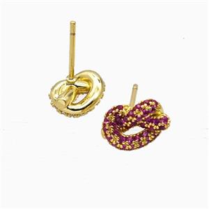 Copper Knot Stud Earrings Pave Zirconia Gold Plated, approx 7-11mm