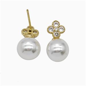 Copper Clover Stud Earrings Pave Zirconia Resin Gold Plated, approx 8mm, 10mm