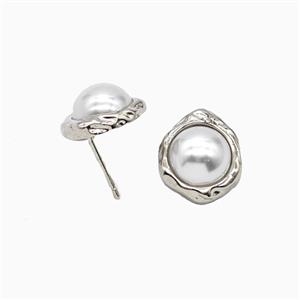 Copper Stud Earrings Pave Resin Platinum Plated, approx 13-15mm