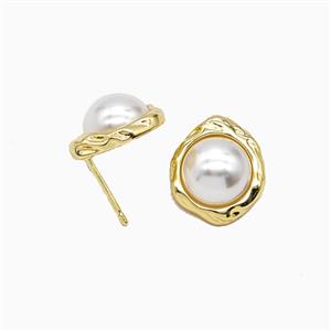 Copper Stud Earrings Pave Resin Gold Plated, approx 13-15mm