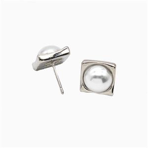 Copper Stud Earrings Pave Resin Platinum Plated, approx 12mm