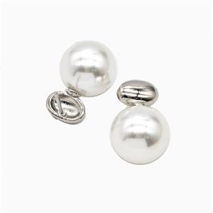 Copper Stud Earrings Pave Resin Platinum Plated, approx 9mm, 12mm