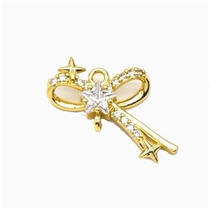 Copper Bowknot Pendant Pave Zirconia Gold Plated, approx 12-21mm