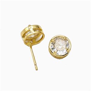 Copper Stud Earrings Pave Zirconia Gold Plated, approx 8.5mm
