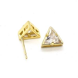 Copper Triangle Stud Earrings Pave Zirconia Gold Plated, approx 10mm