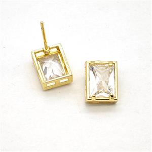 Copper Rectangle Stud Earrings Pave Zirconia Gold Plated, approx 8-10mm