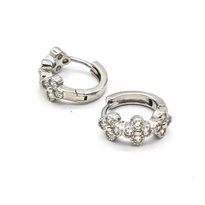 Copper Hoop Earrings Pave Zirconia Platinum Plated, approx 6mm, 14mm dia