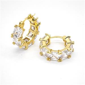 Copper Hoop Earrings Pave Zirconia Gold Plated, approx 20mm dia