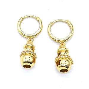 Copper Hoop Earrings Pave Zirconia Gold Plated, approx 9-14mm, 14mm dia