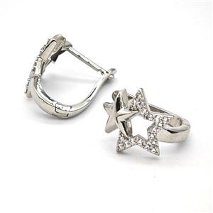 Copper Star Latchback Earrings Pave Zirconia Platinum Plated, approx 17mm, 13mm