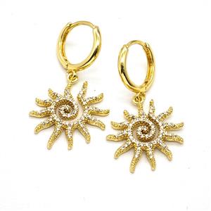 Copper Sun Hoop Earrings Pave Zirconia Gold Plated, approx 20mm, 14mm dia