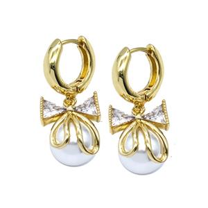 Copper Bowknot Hoop Earrings Pave Resin Gold Plated, approx 14-17mm, 15mm dia