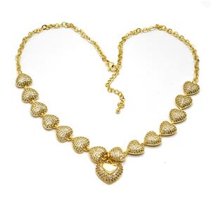 Copper Heart Necklace Pave Zirconia Gold Plated, approx 17.5mm, 11.5mm, 40-45cm length