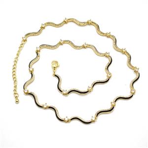 Copper Necklace Pave Zironia Black Enamel Gold Plated, approx 3mm, 42-47cm length