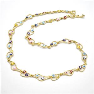 Copper Necklace With Multicolor Evil Eye Gold Plated, approx 8-15mm, 44cm length