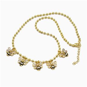 Copper Honeybee Necklace Pave Zirconia Gold Plated, approx 12-14mm, 3mm, 42-47cm length