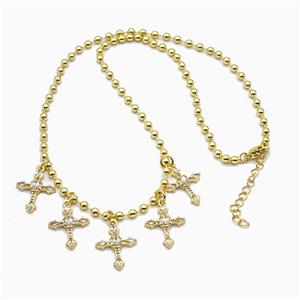 Copper Cross Necklace Pave Zirconia Gold Plated, approx 15-18mm, 3mm, 42-47cm length
