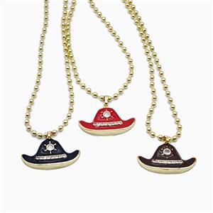 Copper Ball Necklace With Halloween Hat Enamel Gold Plated Mixed, approx 18-32mm, 3mm, 42-47cm length